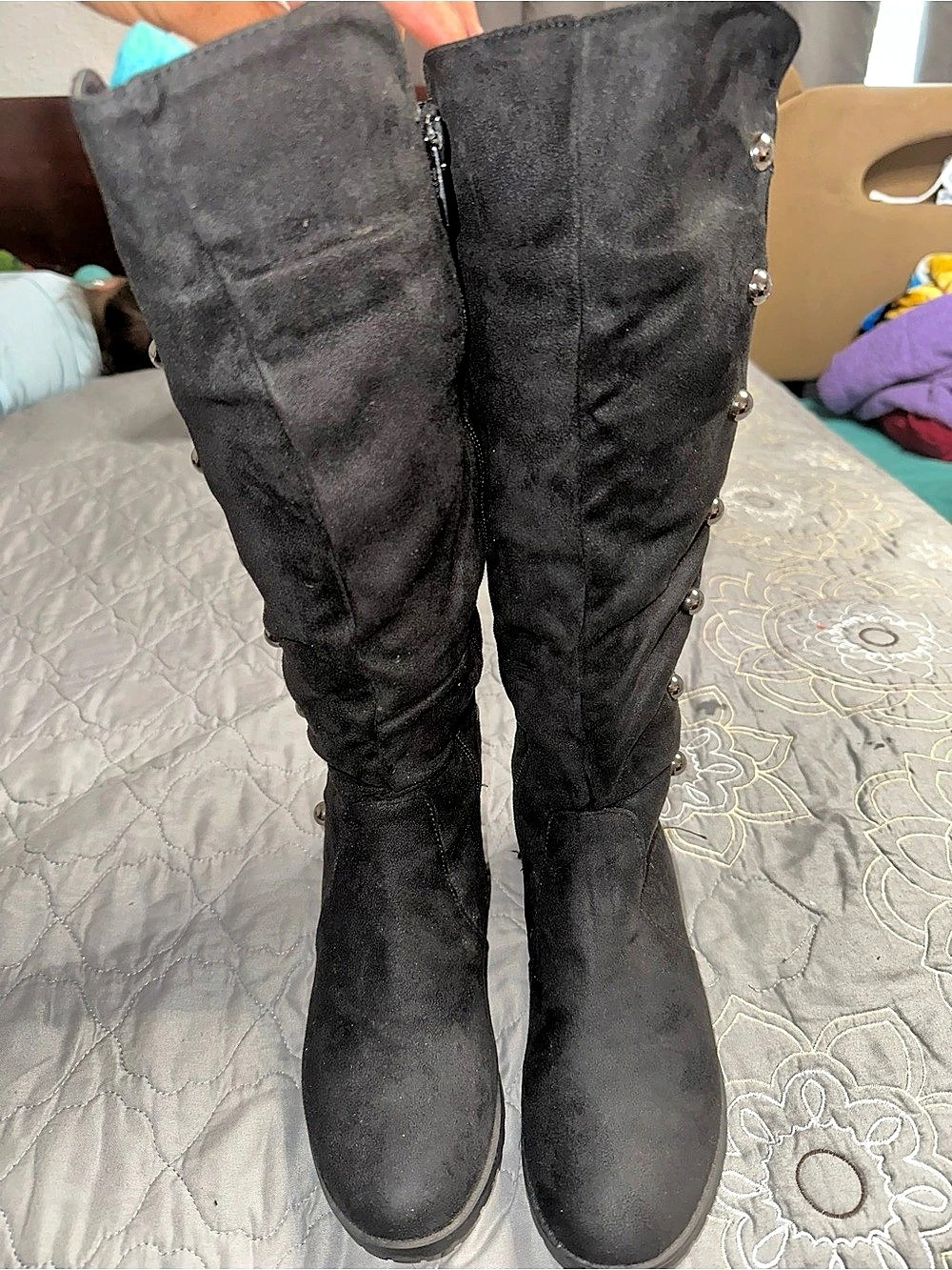 Over-the-Knee Studded Boots in Black